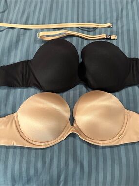 Victoria's Secret Black 32DDD and Nude 32DD Convertible Strapless Bra Set